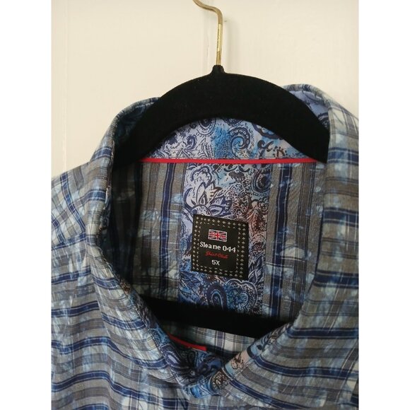 Sloane 044 Reeves Button Up Shirt Mens 5X Blue Cotton Convertible Short Sleeve - Picture 6 of 16
